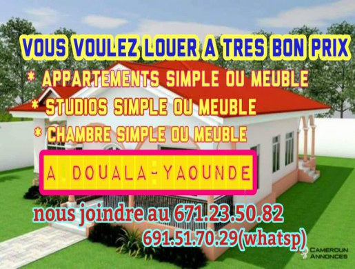 Maisons et apartements à louer, Douala -  Cameroun
